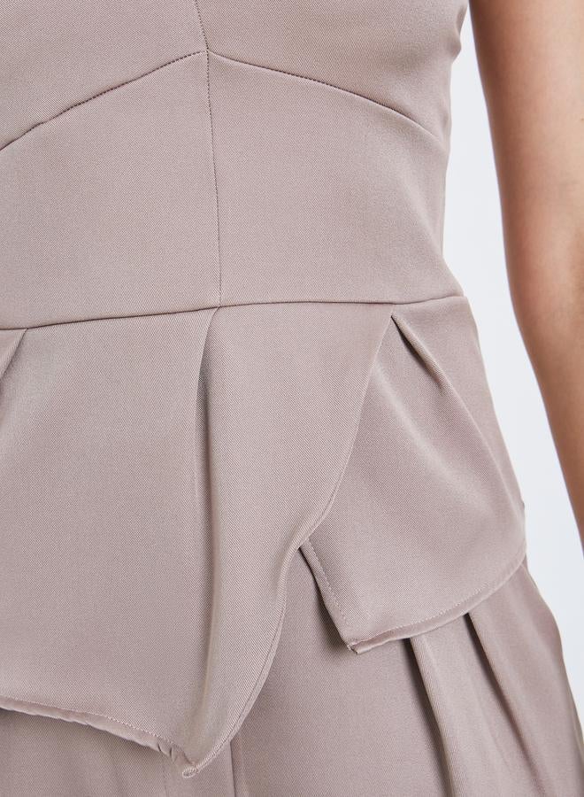 Styli Women Beige Strapless Peplum Top - Image 2